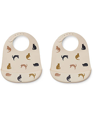 Liewood Pack of 2 Tilda Bibs - Miauw - Apple Blossom Mix - Silicone Waterproof Bibs