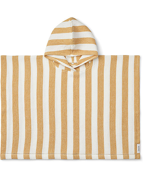 Liewood Paco Poncho - Stripes White and Yellow Mellow - 100% Organic Cotton Towels And Flannels