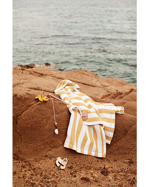 Liewood Paco Poncho - Stripes White and Yellow Mellow - 100% Organic Cotton Towels And Flannels