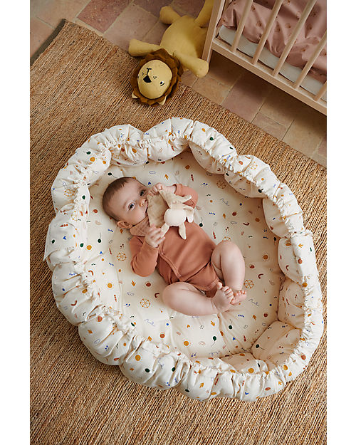 Liewood Padded Play Mat and Baby Nest 2 in 1 - Amusement Park/Sand - 100% Organic Cotton Padded Playmats