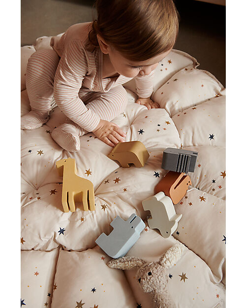 Liewood Padded Play Mat and Baby Nest 2 in 1 - Star Bright/Sand - 100% Organic Cotton Padded Playmats