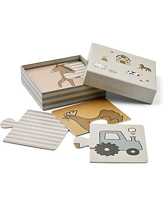 Liewood Puzzle Brett - Farm - Sand - Set of 8 Pieces - 100% FSC Paper Puzzles