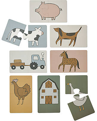 Liewood Puzzle Brett - Farm - Sand - Set of 8 Pieces - 100% FSC Paper Puzzles