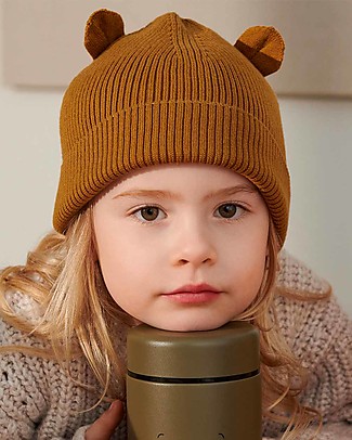 Liewood Roman Bear Ears Beanie - Golden Caramel - 100% Organic Cotton - Soft and Sweet! Winter Hats