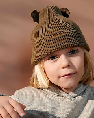 Liewood Roman Bear Ears Beanie - Khaki - 100% Organic Cotton - Soft and Sweet! Winter Hats