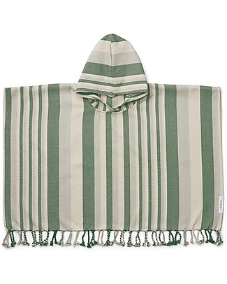 Liewood Roomie Poncho Bathrobe - Garden Green/Sandy/Dove Blue Stripes - 100% Organic Cotton Towels And Flannels