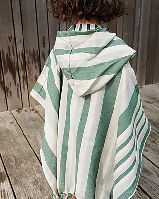 Liewood Roomie Poncho Bathrobe - Garden Green/Sandy/Dove Blue Stripes - 100% Organic Cotton Towels And Flannels