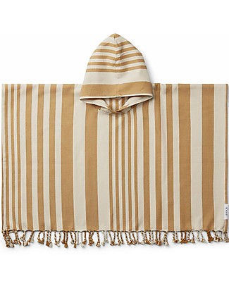 Liewood Roomie Poncho Bathrobe - Mustard/Sandy Stripes - 100% Organic Cotton Towels And Flannels