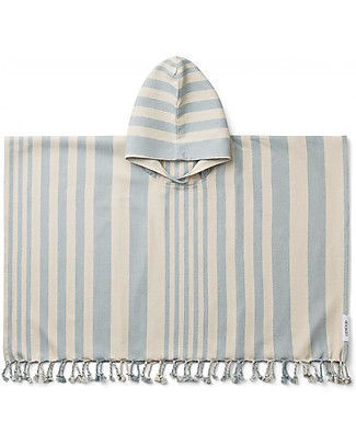 Liewood Roomie Poncho Bathrobe - Sea Blue/Sandy Stripes - 100% Organic Cotton Towels And Flannels