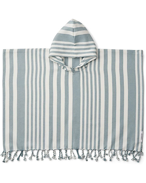 Liewood Roomie Poncho - Stripes Sea Blue / Creme de la Creme - 100% Organic Cotton Towels And Flannels