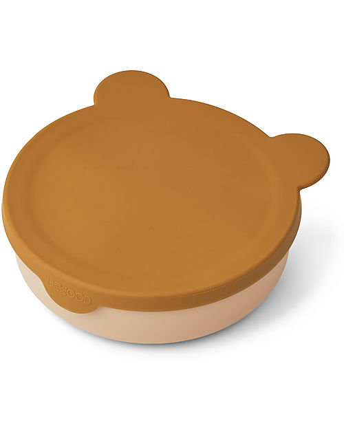 Liewood Rosie Divider Bowl with Lid - Mr Bear - Mustard/Tuscany Rose Mix - 15,5 x 4,7 cm - 100% Silicone Snack Boxes