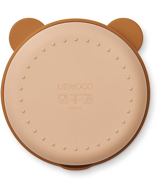 Liewood Rosie Divider Bowl with Lid - Mr Bear - Mustard/Tuscany Rose Mix - 15,5 x 4,7 cm - 100% Silicone Snack Boxes