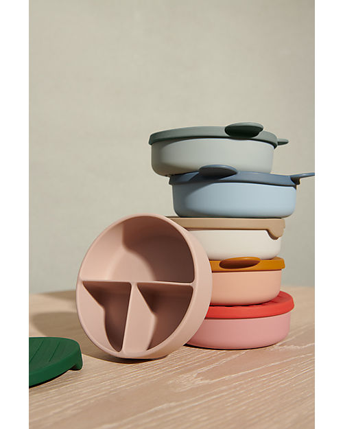 Liewood Rosie Divider Bowl with Lid - Mr Bear - Mustard/Tuscany Rose Mix - 15,5 x 4,7 cm - 100% Silicone Snack Boxes