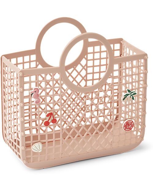 Liewood Samantha Small Basket Beach Bag With Charms - Rose - Multifunctional Tote Bags