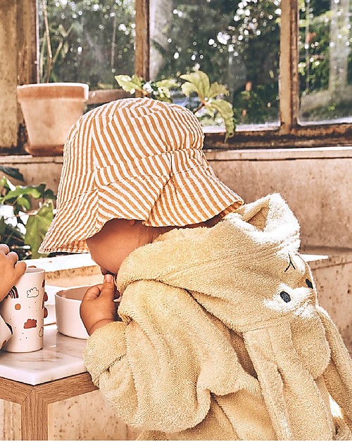 Liewood Sander Bucket Hat, Mustard/White Stripes - 100% organic cotton Sunhats