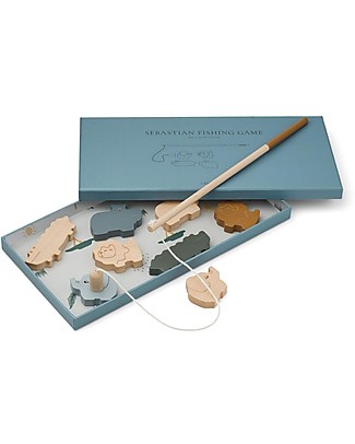 Liewood Sebastian Fishing Game - Safari/Golden Caramel Multi Mix - 100% Beechwood Wooden Toy Tools