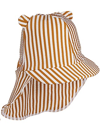 Liewood Senia Seersucker Sun Hat - Mustard/White stripe - Certified swimwear fabric! Sunhats