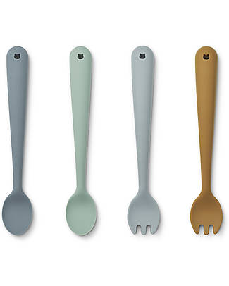 Liewood Shea Silicone Feeding Set - Whale Blue Multi Mix - 2 Forks and 2 Spoons Cutlery