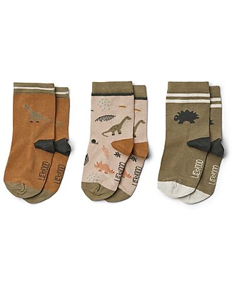 Liewood Silas Socks Dino Dark Sandy Mix - 3 pack - Elasticated Cotton Socks