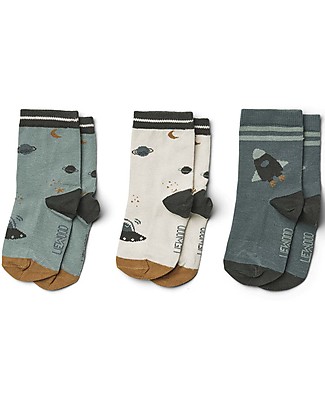 Liewood Silas Socks Space Blue Mix - 3 pack - Elasticated Cotton Socks