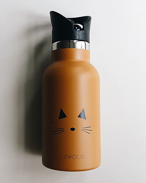 Liewood Stainless Steel Thermal Kids Bottle 350 ml, Cat Mustard Thermos Bottles