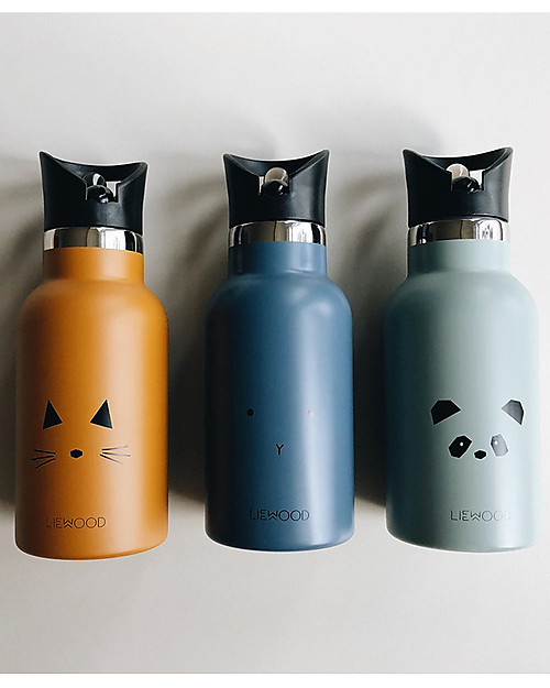 Liewood Stainless Steel Thermal Kids Bottle 350 ml, Cat Mustard Thermos Bottles