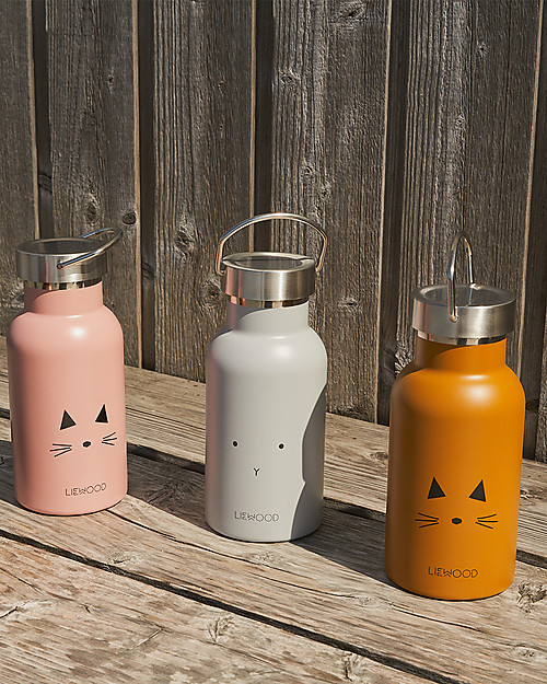 Liewood Stainless Steel Thermal Kids Bottle 350 ml, Cat Mustard Thermos Bottles