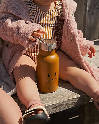 Liewood Stainless Steel Thermal Kids Bottle Anker 350 ml - Cat Mustard Metal Bottles