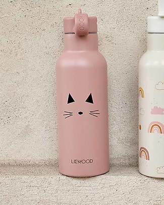 Liewood Stainless Steel Thermal Kids Bottle Neo 500 ml - Cat Rose with powder coating - 2 lids included! Metal Bottles