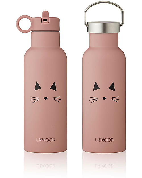 Liewood Stainless Steel Thermal Kids Bottle Neo 500 ml - Cat Rose with powder coating - 2 lids included! Thermos Bottles