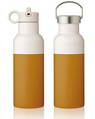 Liewood Stainless Steel Thermal Kids Bottle Neo 500 ml - Mustard/Sandy Mix - Two Lids Metal Bottles