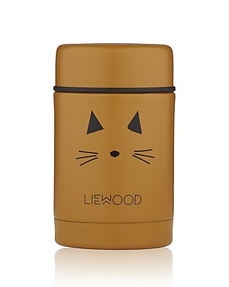 Liewood Stainless Steel Thermos Food Jar Nadja - Cat Mustard - 250 ml Lunch Boxes in Metal