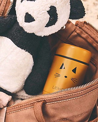 Liewood Stainless Steel Thermos Food Jar Nadja - Cat Mustard - 250 ml Lunch Boxes in Metal