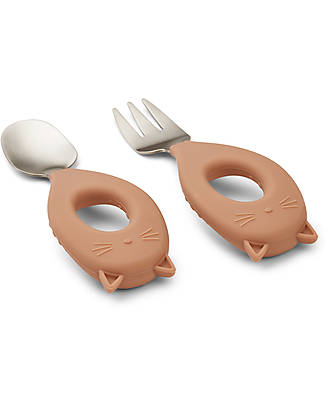 Liewood Stanley Baby Cutlery Set - Cat - Tuscany Rose - 100% Silicone Cutlery