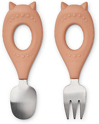 Liewood Stanley Baby Cutlery Set - Cat - Tuscany Rose - 100% Silicone Cutlery