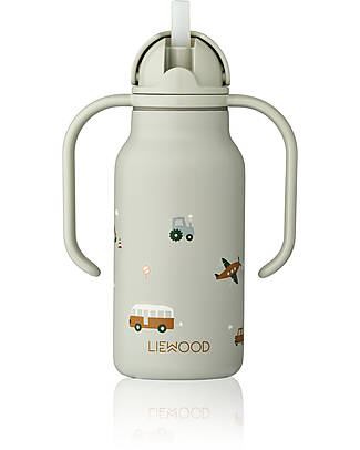 Liewood Steel Kimmie Water Bottle Children - 250 ml - Vehicles / Dove Blue Mix Thermos Bottles