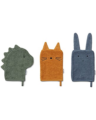Liewood Sylvester Washcloth, 3 Pack - Dino Mix Flannels