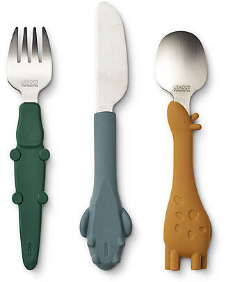 Liewood Tove Cutlery Set - Golden Caramel Mix - Stainless Steel and Silicone Cutlery