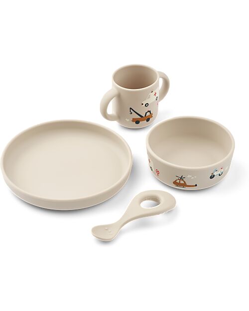 Liewood Vivi Tableware Set - Emergency Vehicle - Sandy - 100% Silicone Meal Sets