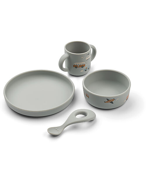 Liewood Vivi Tableware Set - Vehicles - Sandy - 100% Silicone Meal Sets