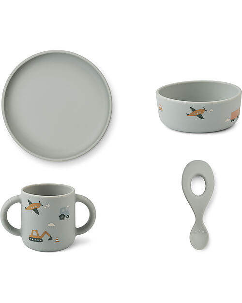 Liewood Vivi Tableware Set - Vehicles - Sandy - 100% Silicone Meal Sets