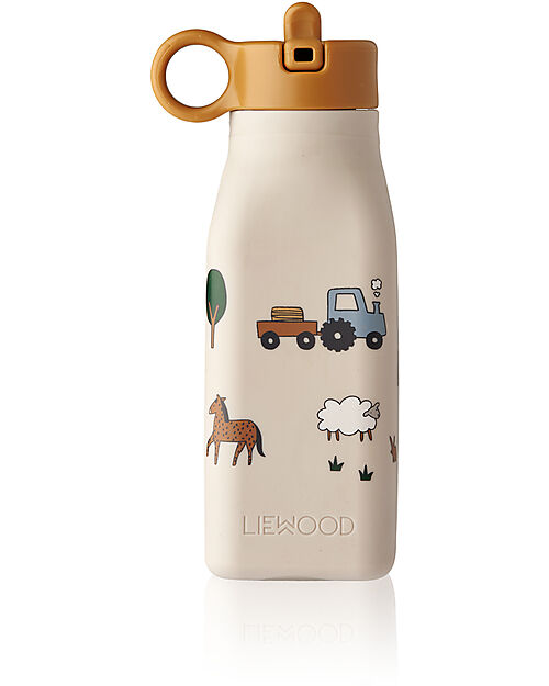 Liewood Warren Bottle in Silicone - Cat - Farm Sand - 350 ml Non-Thermal Water Bottles