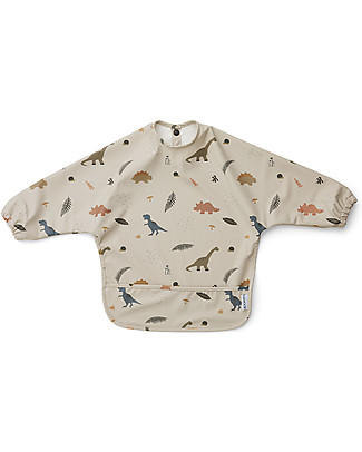 Liewood Waterproof Cape Bib with Sleeves and Pocket - Dino Dark Sandy Mix - 100% Recycled Material! Waterproof Bibs
