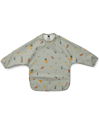 Liewood Waterproof Cape Bib with Sleeves and Pocket - Fruit Dove Blu - 100% Recycled Material! Burpy Bibs