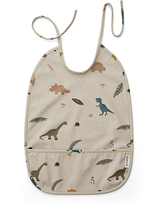 Liewood Waterproof Lai Bib with Pocket - Dino Dark Sandy Mix - 100% Recycled Materials! Waterproof Bibs