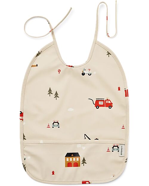 Liewood Waterproof Lai Bib with Pocket - Emergency Vehicle Sandy - 100% Recycled Materials Waterproof Bibs