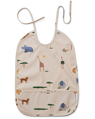 Liewood Waterproof Lai Bib with Pocket - Safari Sandy Mix - 100% recycled materials! Waterproof Bibs