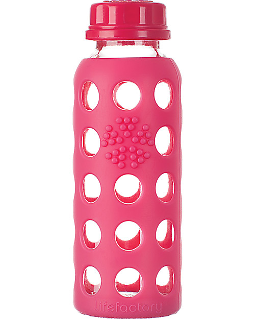 Lifefactory Flat Cap 250ml Glass Bottle with Protective Silicone Sleeve - Raspberry Bottle Accessories