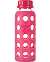 Lifefactory Flat Cap 250ml Glass Bottle with Protective Silicone Sleeve - Raspberry Bottle Accessories