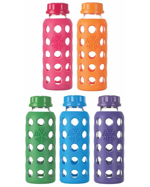 Lifefactory Flat Cap 250ml Glass Bottle with Protective Silicone Sleeve - Raspberry Bottle Accessories